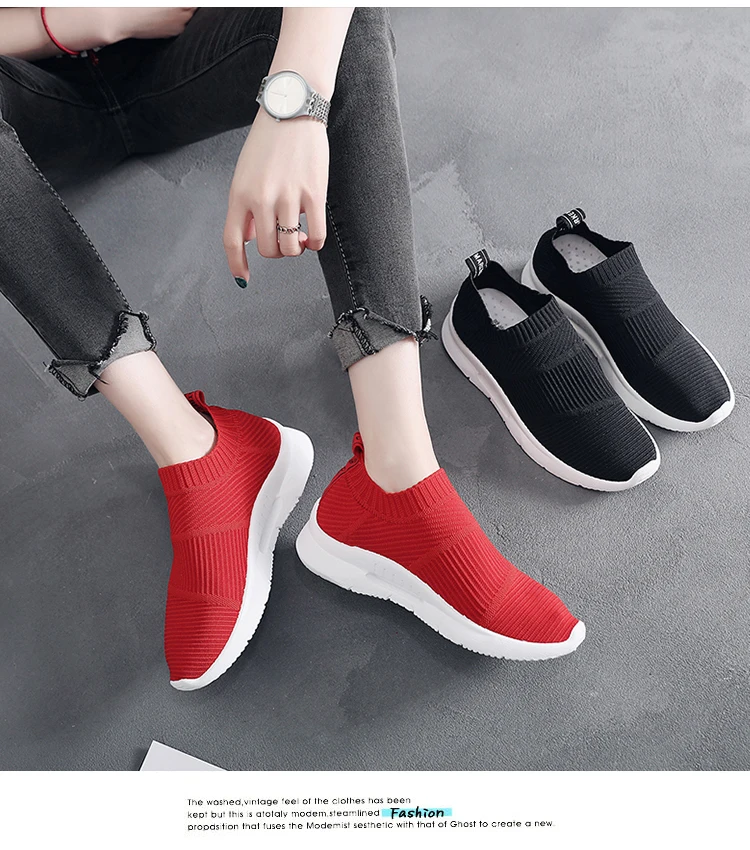 FZNYL Women Casual Vulcanized Shoes Breathable Fashionable Sock Sneakers Black Red Tenis Feminino Zapatillas Mujer