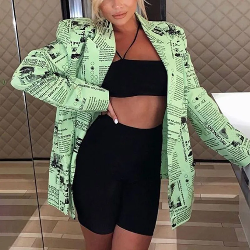 

Women Coat Casual Fashion Ladies Loose Coat Autumn Winter Notch Lapel Long Sleeve Printing