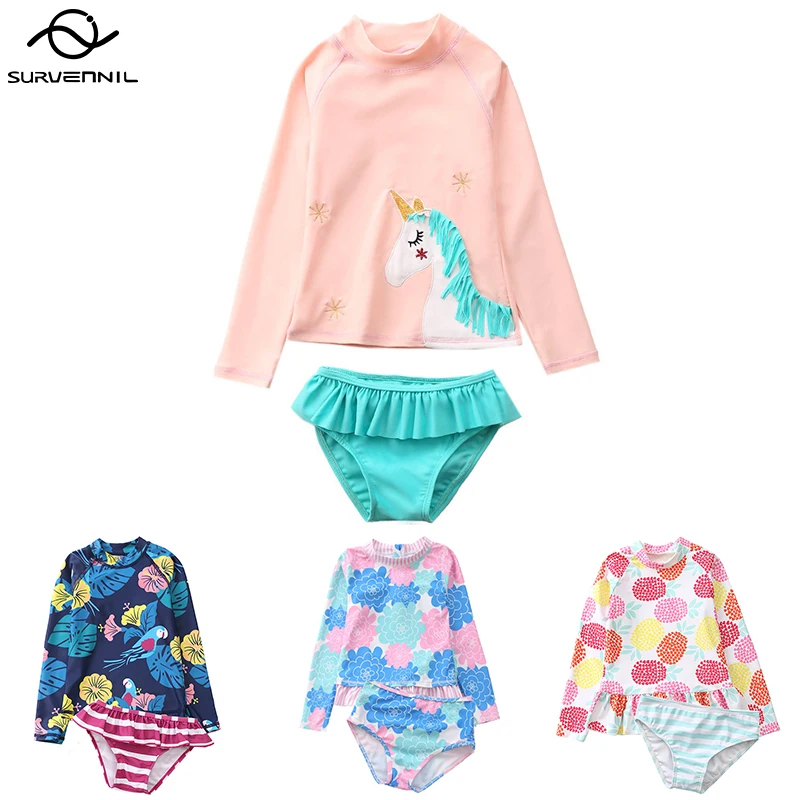 

Rashguard Girl Toddler Baby Swimsuit UV Protection Teenager Girls Swimwear with Long Sleeves Two Pieces Children Swimming Suit