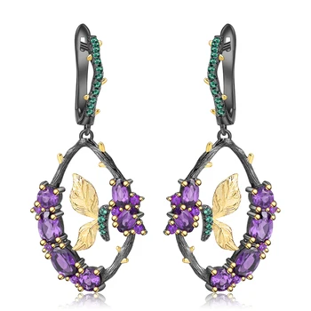 

2020 Fashion Jewelry Natural Amethyst Vintage Drop Earrings For Women Handmade Chic Butterfly Dangle Earrings Female Fit Party