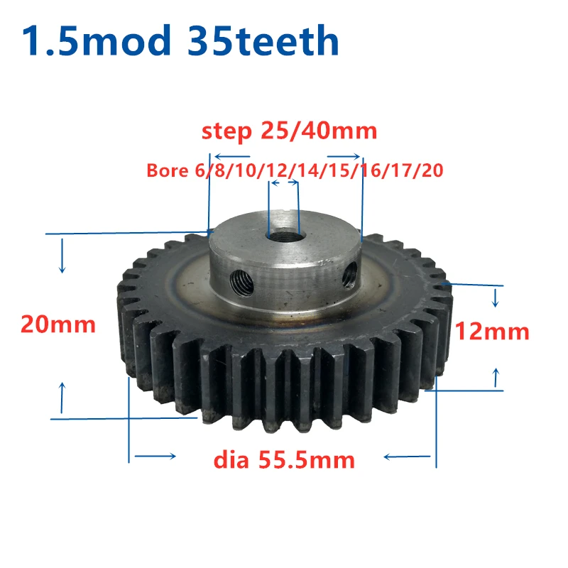 2 x 1M-35T 15mm Bore Hole 35 Teeth 35T Module 1 Motor Metal Gear Wheel Top Screw 