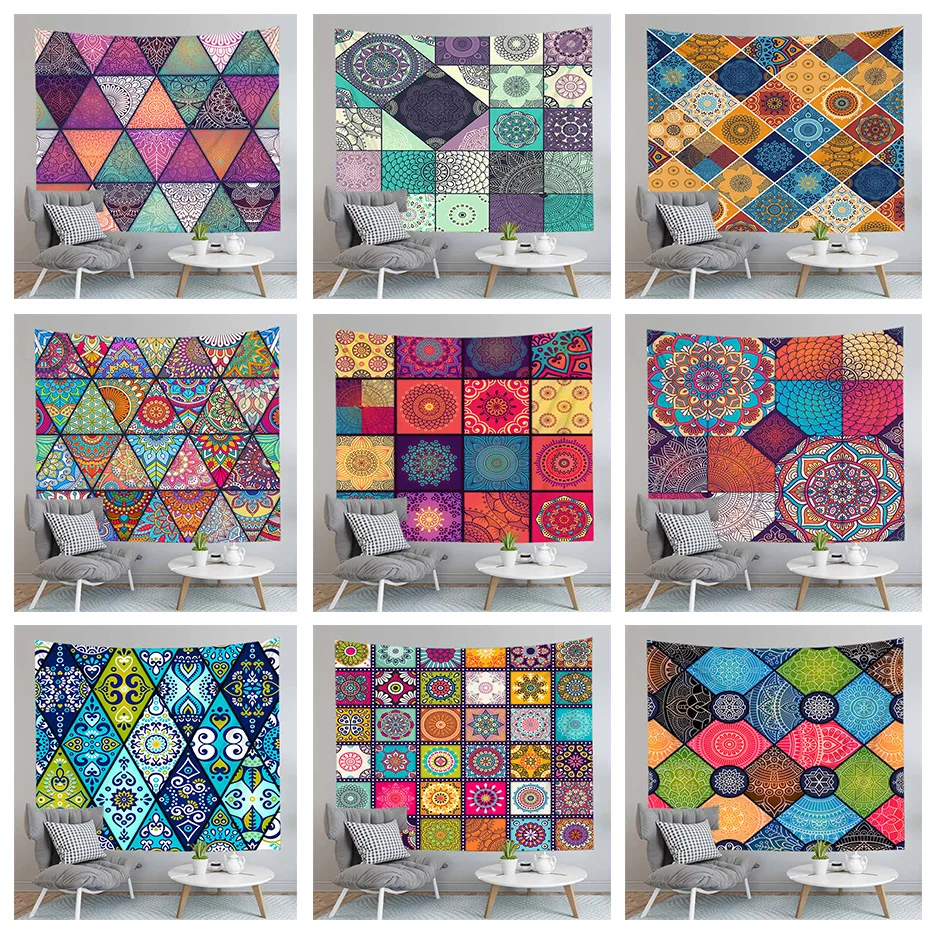 Mandala Printed Blanket Geometry Square Diamond Wall Hanging Bohemian Beach Throw Home Decor Indian Tapestry | Дом и сад