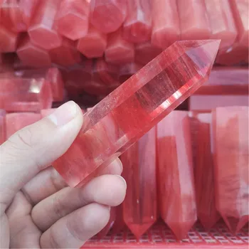 

Natural Red Fused Quartz Crystal Hexagonal Column Crystals Point Healing Wand Mineral Home Decoration Study Room Decoration