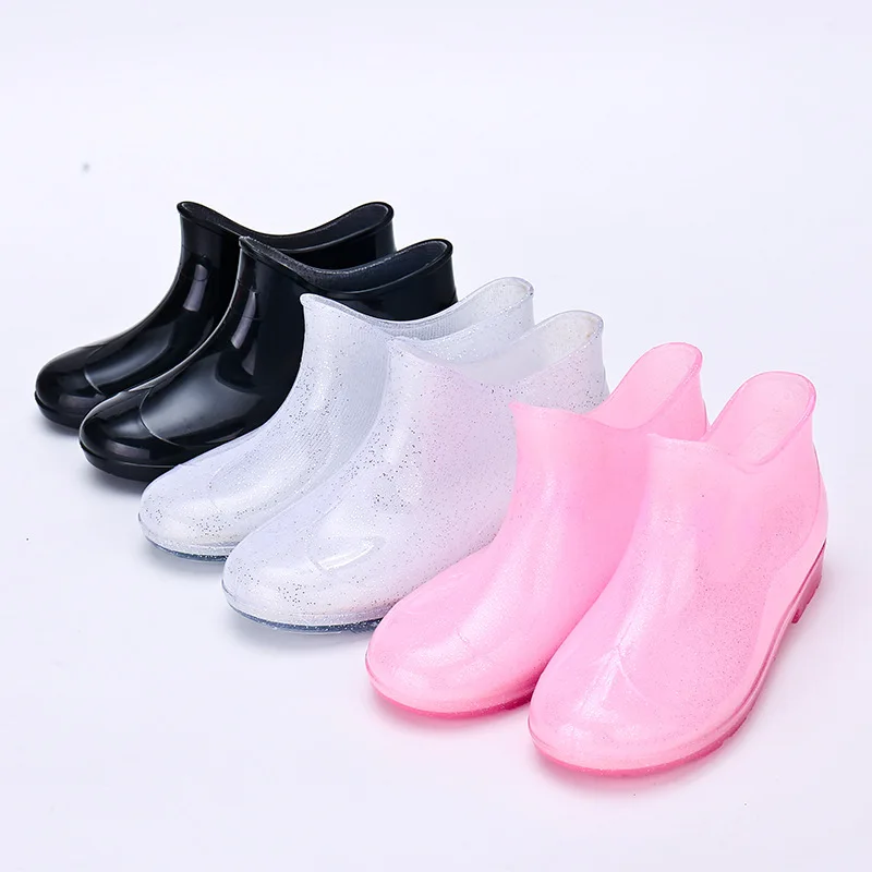 

Jelly Color Children's Rain Boots Fashion Crystal Rain Boots Non-slip Short Tube Rain Boots Big Kids Children Insoles
