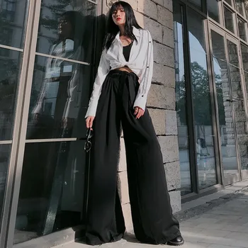 

LANMREM 2020 Season high waist Flare pants full length spring and summer all match pleated female pants trousers WL88901L