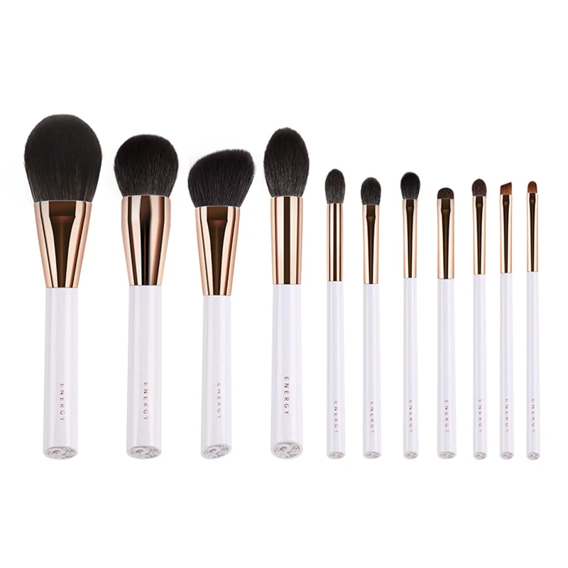 Energy Makeup Brushes Set Goat Pony Fiber Hair Pearl White Abs Handle