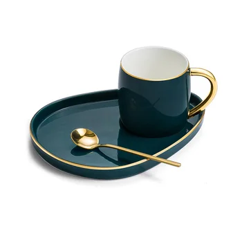 

Japanese style luxury Ceramic cup with Plate Creative gold coffee mug snack dish set simple English afternoon tea cup with spoon