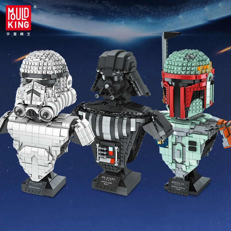 

Stormtrooper Darth Vader Mandalorian Busts Building Block Star War Bricks Toys Figure 3D Model For Children Christmas Gifts