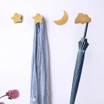 

3Pcs Star/Moon/Cloud Wall Clothes Hanger Coat Wood Coat Rack Garden Hooks Wall Hanger Wooden Coat Hooks Pretty Home Decoration