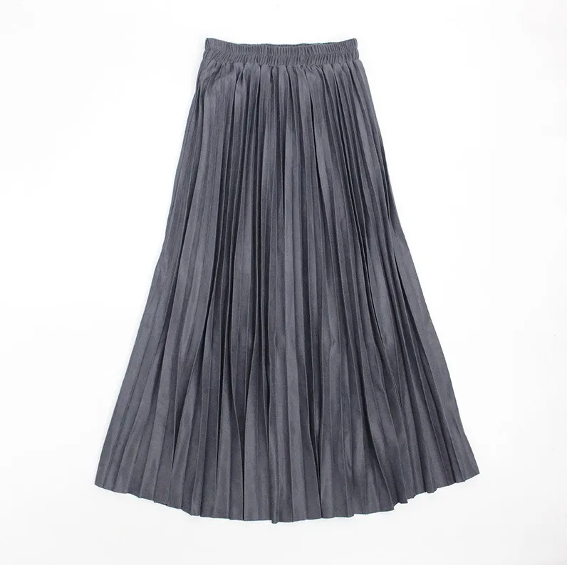 Двухслойная осенне-зимняя женская замшевая юбка, длинная Плиссированная юбка для женщин, s Saias Midi Faldas, винтажная Женская юбка миди - Цвет: dark grey