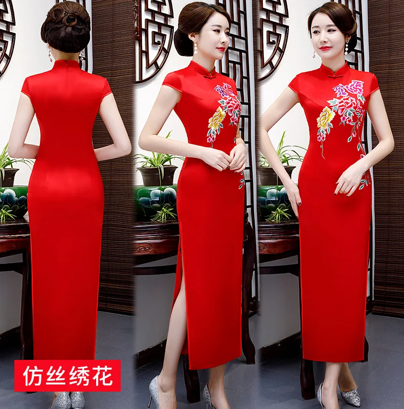 Китайская традиционная Печать Длинные cheongsam тонкий улучшить показать cheongsam ретро Улучшенная ежедневно производительность cheongsam больших размеров для всей