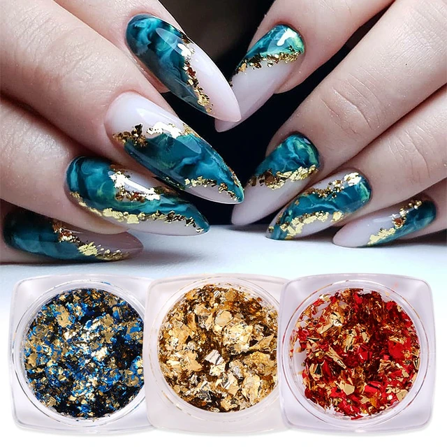 1 Box Aluminum Foil Nail Sequins For Nails Gold Silver Flakes