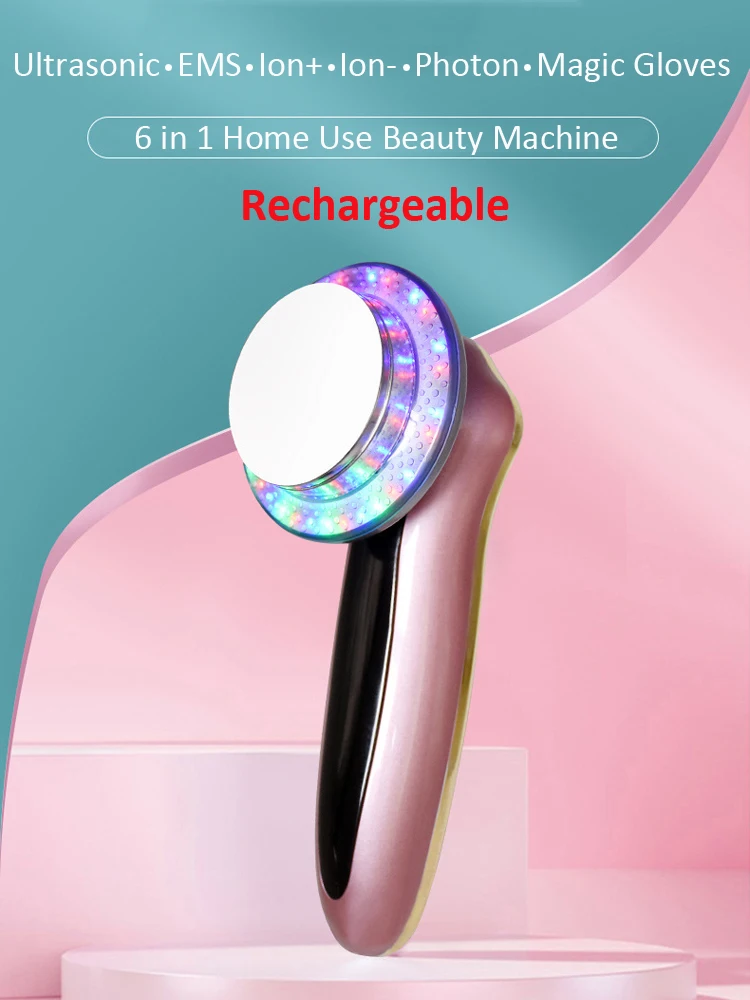 Rechargeable 6 in 1 Ultrasonic Photon Anti-Cellulite Massager Sonic EMS Body Slimming Fat Removal Ion Magic Glove Face Massager