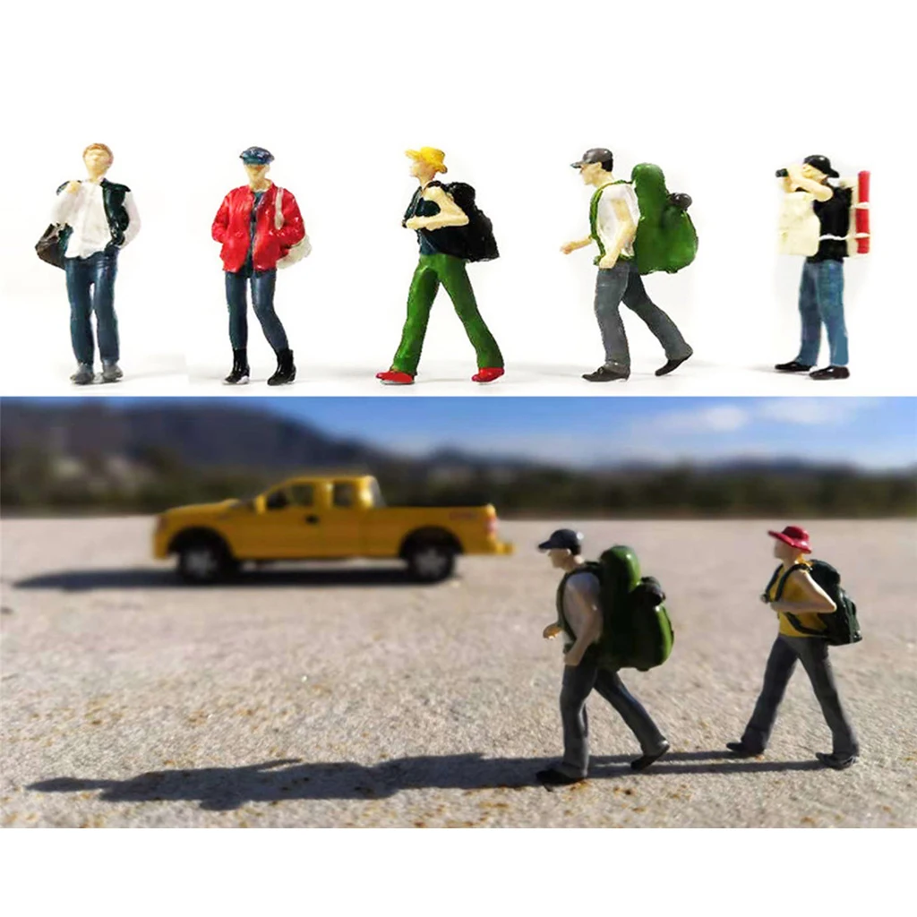 5 Pieces People Figurines 1:64 Scale Model Trains People Figures Tiny People Hiking for Miniature Scenes