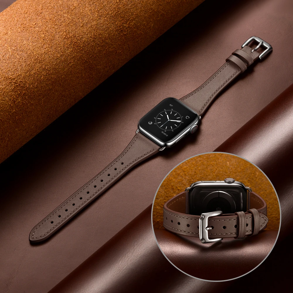 Настоящий тонкий кожаный ремешок для apple watch серии 1 2 3 4 5 iwatch Ремешки для наручных часов 38 мм 42 мм ремешки 40 мм 44 мм ремешки
