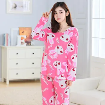 

Spring Autumn Pajamas pyjamas Sets Rabbit Print Women Long Sleepwear Home wear female night suits home clothes Sleepwear Wholes