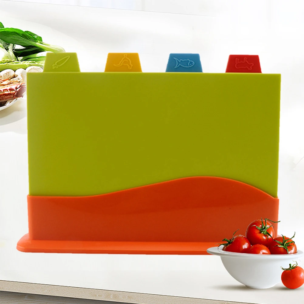 

4Pcs Colour Coded Supplies Vegetables Chopping Board Set Kitchen Cutting With Stand Multifunction Food Preparation Non Slip Meat
