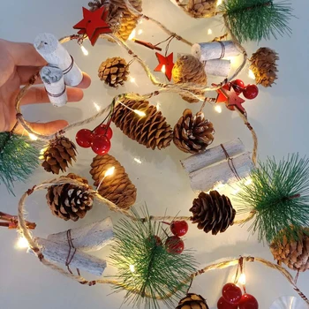 

Christmas Pine Cones Branch Beads Stars Wood LED String Light Tree Fairy Light Home Party Wedding Decorative Garland Decor D30