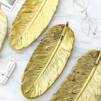 

Best Golden Leaf Shaped Storage Plate Ceramic Plate Gold Porcelain Appetizer Dessert Plate Plate Tableware Sushi Tableware