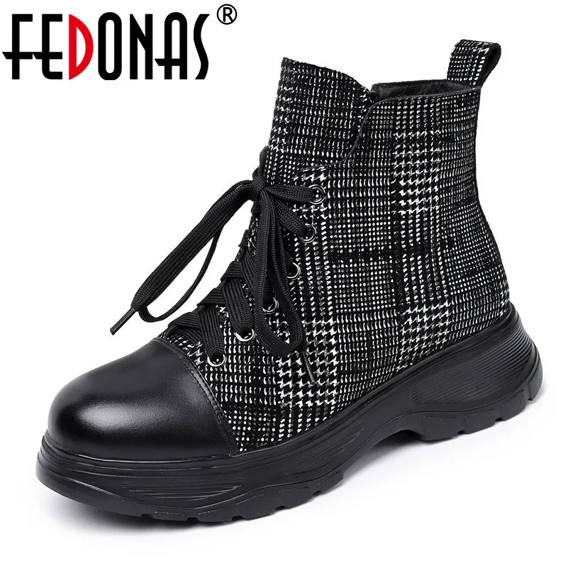 

FEDONAS Classic Cross-tied Women Ankle Boots Genuine Leather Sports Platform Shoes Woman Casual Female Basic Winter Warm Shoes