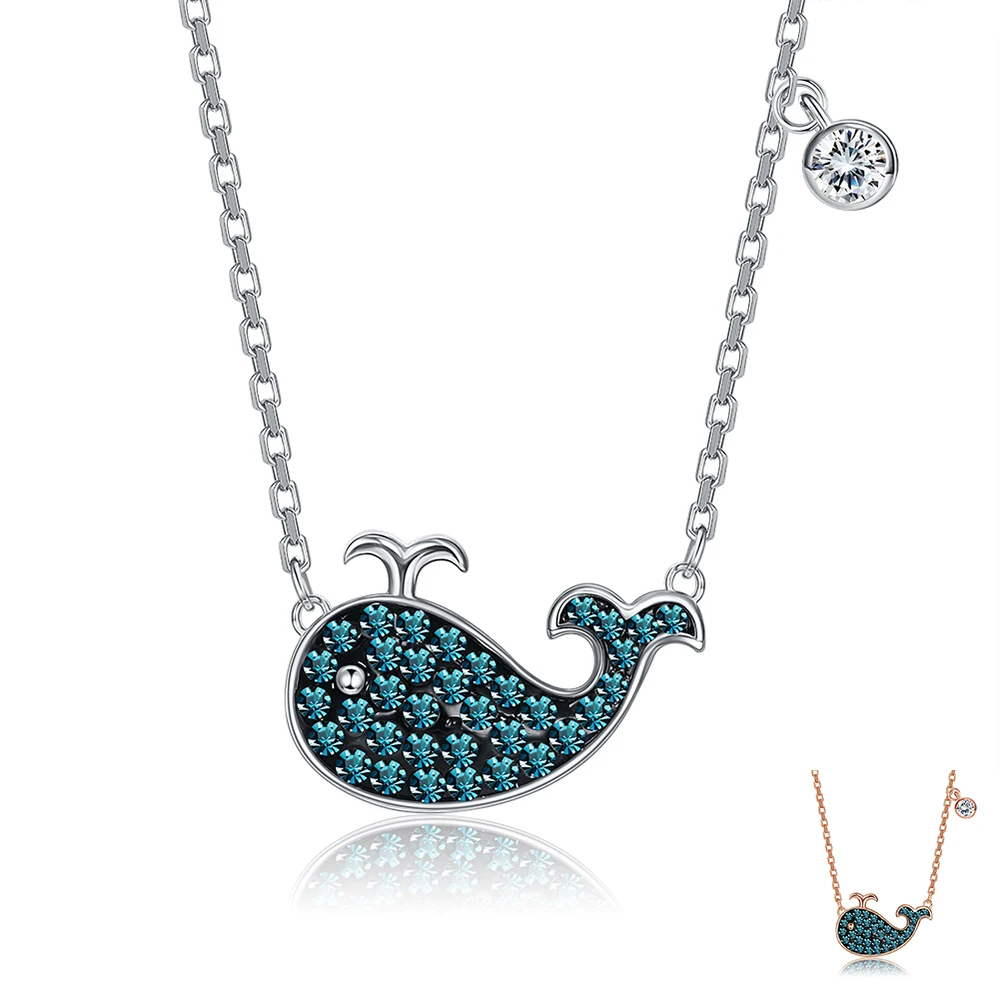 SILVERHOO 925 Sterling Silver Pendant Necklace For Women The Exquisite Zircon With Porpoises Necklaces Party Fine Jewelry New | Украшения и