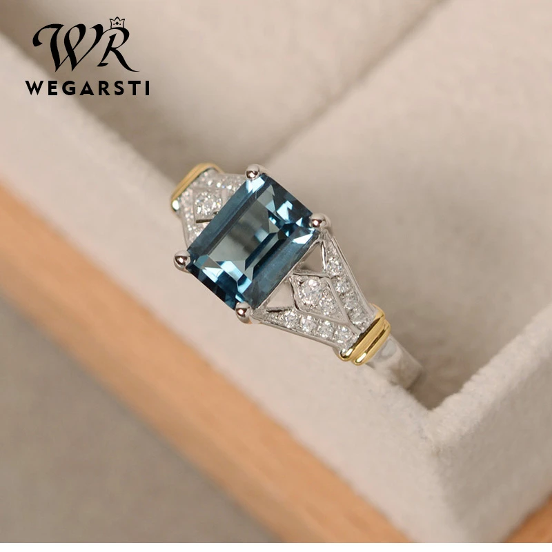 

WERGARSTI S925 Sliver Jewelry Luxury Greenl Blue Big Square Crystal AAA Cubic Zirconia Silver Rings for Women Engagement Gift