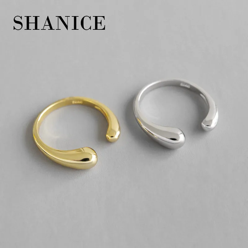 

SHANICE Authentic 925 Sterling Silver Open Ring Smooth Drop Personality Adjustable Ring Fine Jewelry For Women Party Accessories