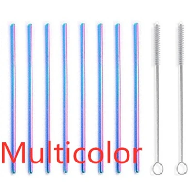 8 straw - 2 brush 8 шт Соломинки+ 2 шт Кисти металлическая соломинка из нержавеющей стали многоразовые трубочки для пива фруктовый сок напиток - Цвет: 8 straw - 2 brush