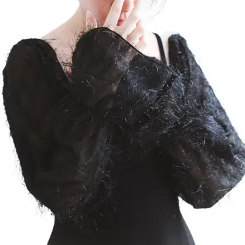 

Kr Womens Fluffy Detachable False Long Puff Sleeves Solid Color Decorative Sunscreen Loose Arm Cover Cocktail Party Clubwear