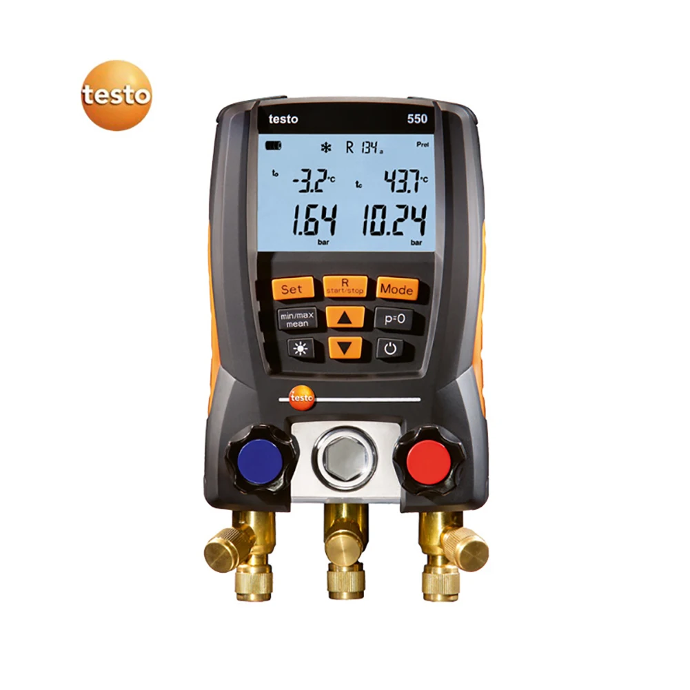 NEW Testo 550 Digital Manifold Gauge with 2pcs Clamp,2 Valves,System for HVAC 0563 1550 Built-in 60 common refrigerants
