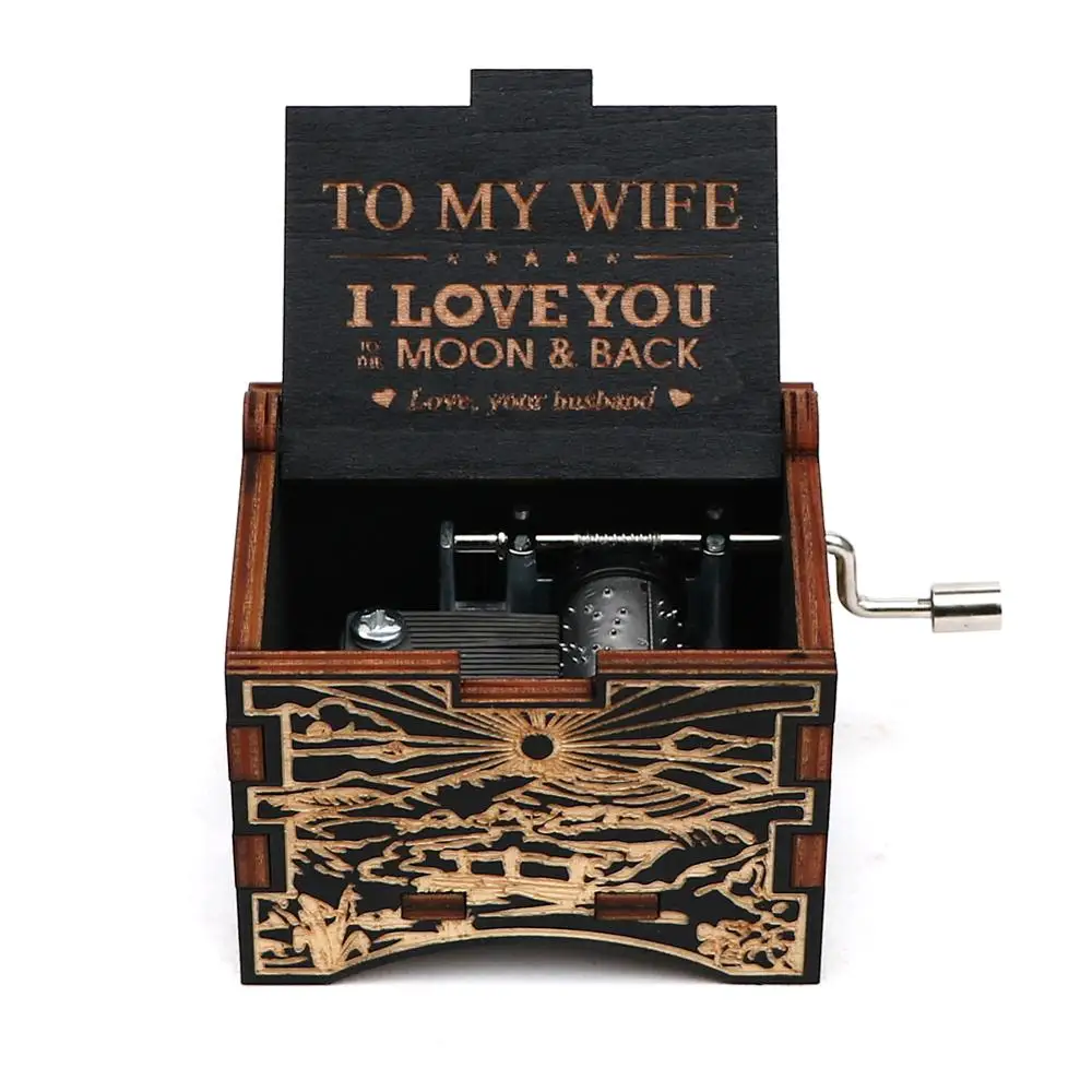 

New Carved Hand-Cranked Music Box Wooden Music Box You Are My Sunshine To Lover To Daughter To Husband Birthday Gift New Year