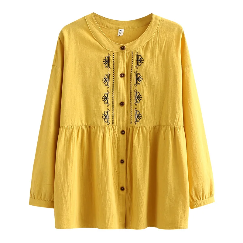 

Autumn Women Shirts Ladies Solid Tops Female Long Sleeve Blouses Embroidery Loose Oversize Clothing T59 6003