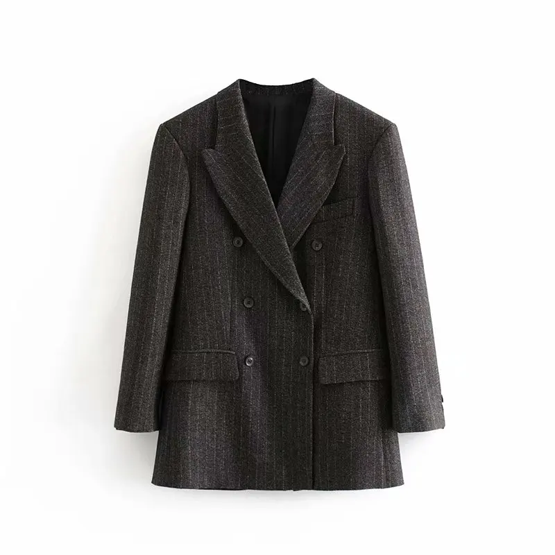 Star firefly versatile elegant office suit female casual slim striped double-breasted blazer women - Цвет: black blzaer
