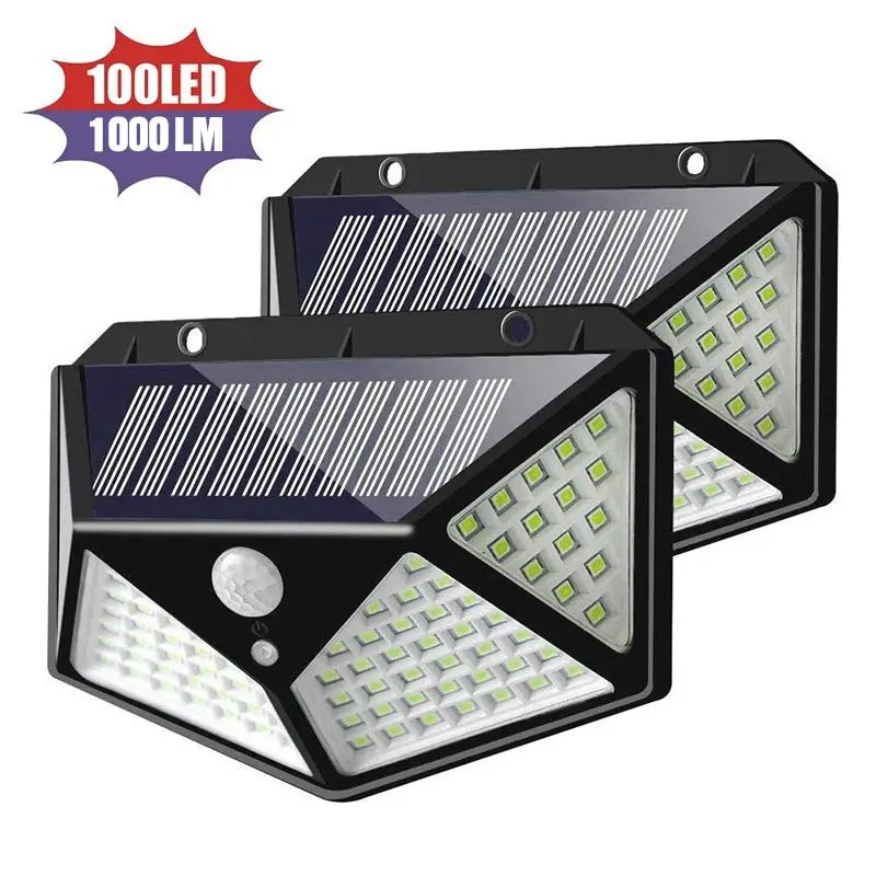 100LED Солнечный свет открытый IP65 водонепроницаемый датчик движения настенные светильники с 3 режимами для двора лестницы гаража забор крыльца