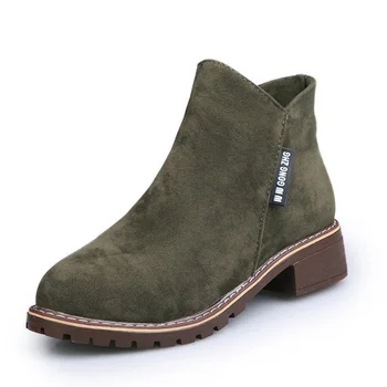 

LAKESHI Women Boot Female Square Low Heels Ankle Boots Zipper Scrub Platform Boot Women Shoes 2019 New Ladies Shoes Short Boots