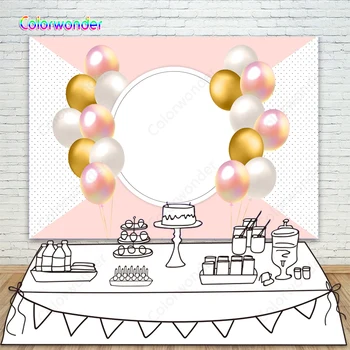 

Customized Pink White Balloons Birthday Party Photography Back Drops Mirror Polka Dots Baby Shower Photo Background Photocall