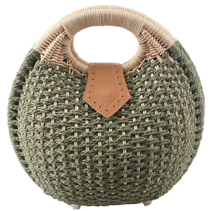 

NEW-Snail's Nest Tote Handbag Summer Beach Bags Woman Straw Bags Women's Handbag Rattan Bag(Purple)