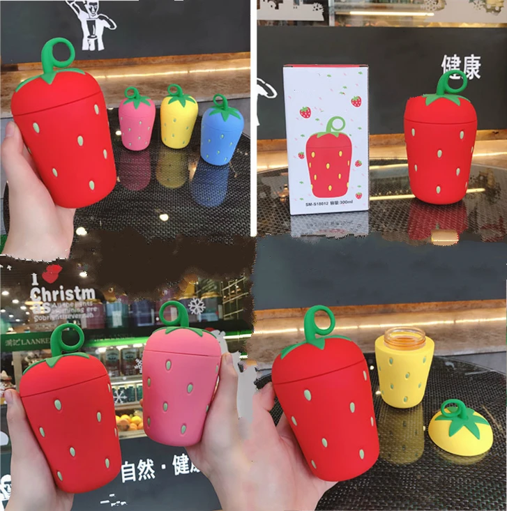 Milk Water Glass Girl Student Cute Creative Strawberry Cups INS Portable Cup Heat Resistant Transparent Glass Mugs Friends Gift