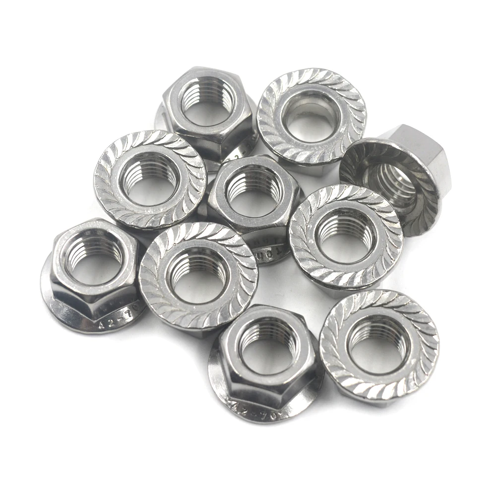 

15pcs DIN6923 Flange Nuts M12 Hex Lock Self-Locking Metric Thread Serrated Stainless steel 304 Nut