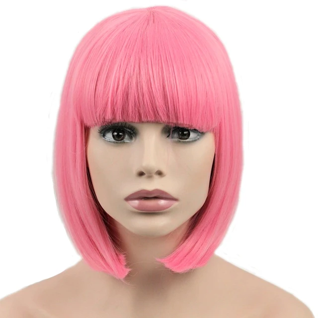 JOY BEAUTY Hair Short Bob Straight Wig Synthetic Hair Cosplay Wig High Temperature Fiber Pink Long 12inch Women Wigs