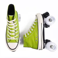 2021 Summer 4 Wheels Canvas Girls Flashing Quad Roller Skates Skating Shoes Sneakers 2 Row Line Outdoor Gym Sports Women Men