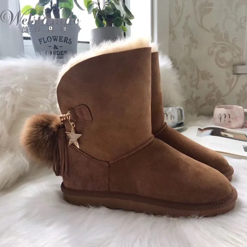 

2019 Women Snow Boots Real Sheepskin with Fur 100% Australia Botas Mujer Invierno Warm Winter Booties Women Customized Brand