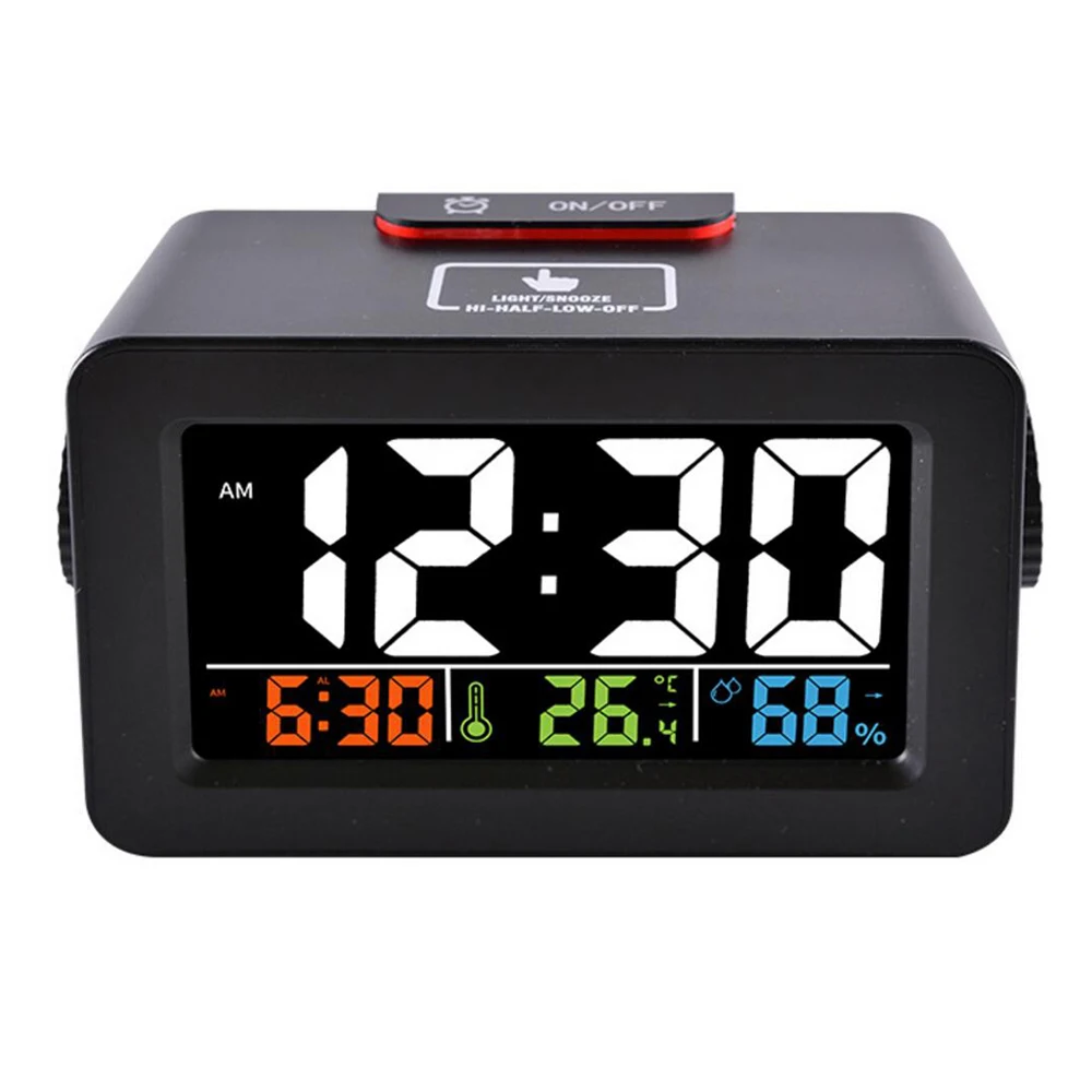 

Gift Idea Bedside Wake Up Digital Alarm Clock with Thermometer Hygrometer Humidity Temperature Table Desk Clock Phone Charger