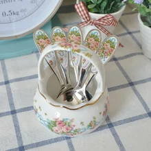 Beautiful Fashion Rose Stainless Steel Short Spoon Dessert Coffee Ice Cream Children Round Spoon Simple Generous Durable