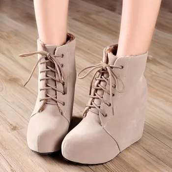 

GOXPACER Spring Autumn Boots Women Short Shoes Women Lacing Height Increasing Casual Boots Fashion Platform Martin Free Shipping