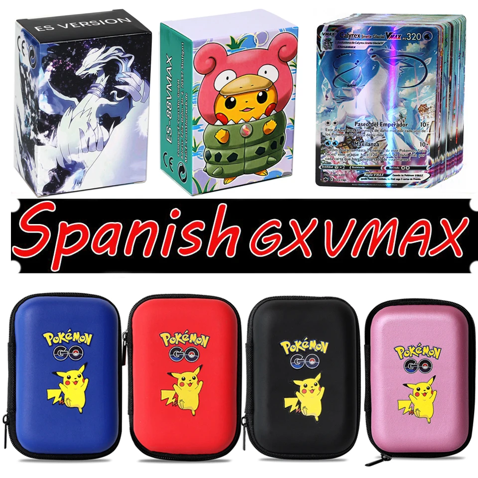 Spanish/English GX VMAX Flash Pokemon Pikachu Game Cards 50 Capacity Holder Album Hard Case Card Book Storage Box | Игрушки и хобби
