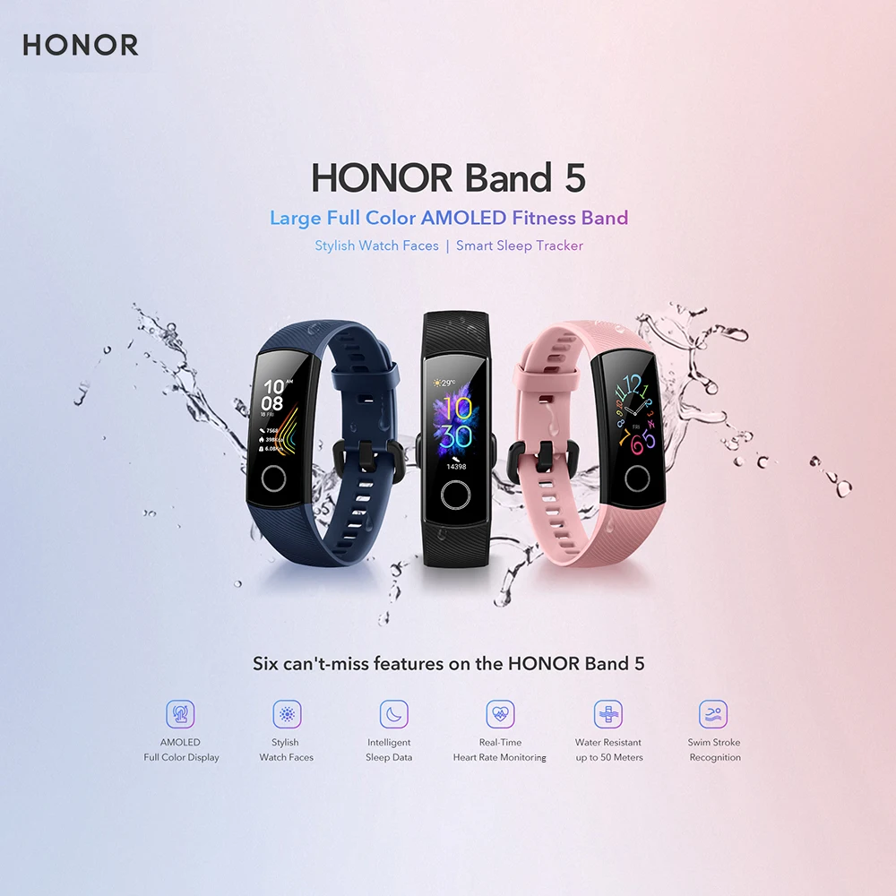 Huawei Honor Band 5, смарт-браслет, глобальная версия, кровяный кислород, Смарт-часы AMOLED, huawei, смарт-браслет, пульсометр, фитнес-трекер сна