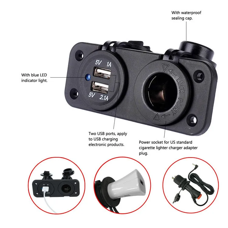 

Car Caravan Dashboard Modified Car Mounted Double USB2. 1a1a Mobile Phone Navigation Charger 12v Cigarette Lighter Seat
