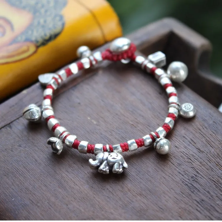 New Original hand-woven Thai silver S990 silver bracelet for woman elephant flower woman's bracelet woman's anklet