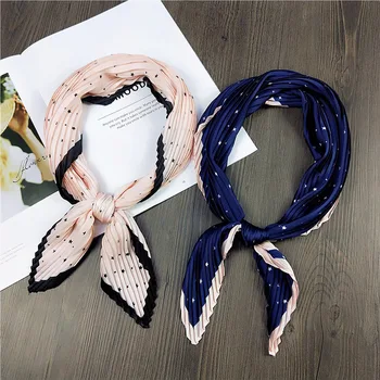 

Five-Pointed Star Square Print Crinkle Small Silk Scarf For Women Crumple Neck Wear Pleated Foulard Femme Bandana Handkerchief